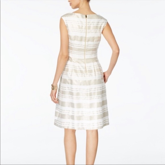 Vince Camuto Metallic Gold Ivory Fit Flare Dress 8 - Picture 7 of 12
